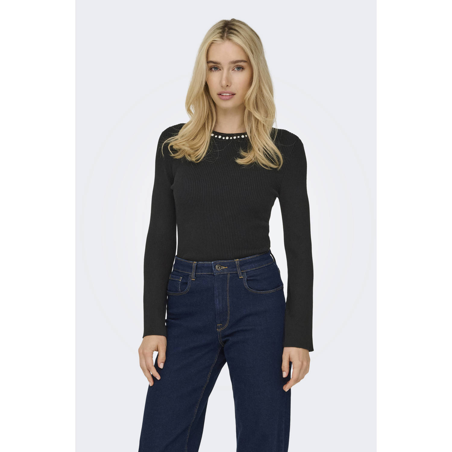 ONLY top zwart rib gebreid
