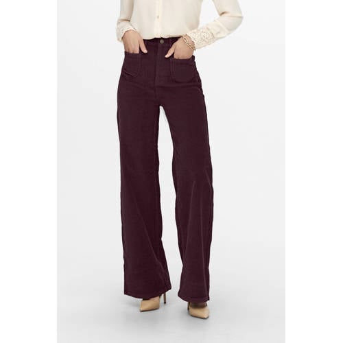 ONLY straight high waist casual broek rib gebreid donkerrood afbeelding