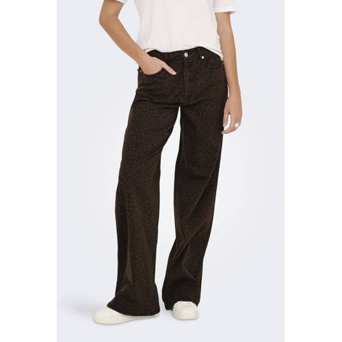 ONLY high waist wide leg jeans panterprint donkerbruin/zwart afbeelding