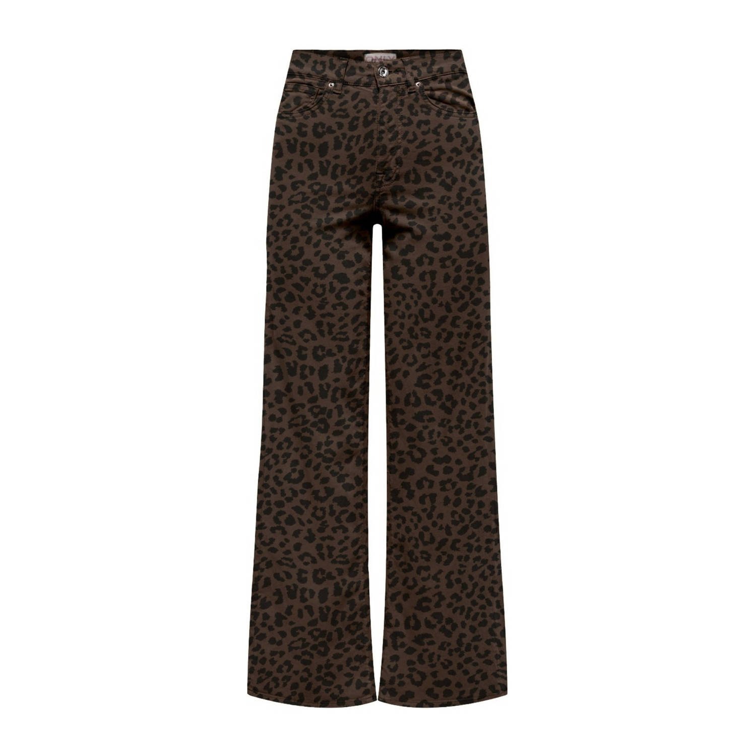 ONLY high waist wide leg jeans panterprint donkerbruin zwart