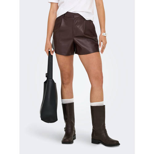 ONLY imitatieleren high waist casual short bruin afbeelding