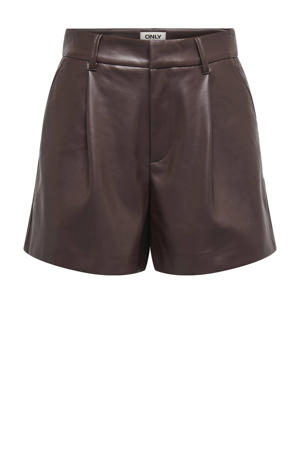 imitatieleren high waist casual short bruin