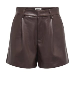 imitatieleren high waist casual short bruin
