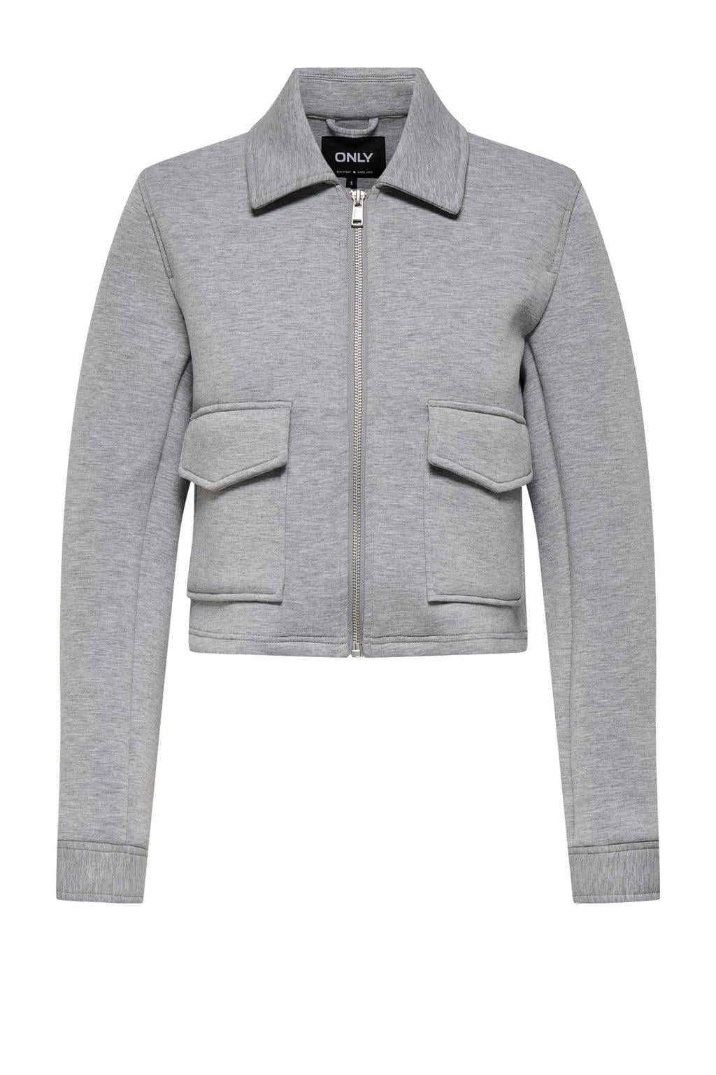 Grijs melange dames ONLY jasje melange van polyester met effen, lange mouwen, klassieke kraag en ritssluiting