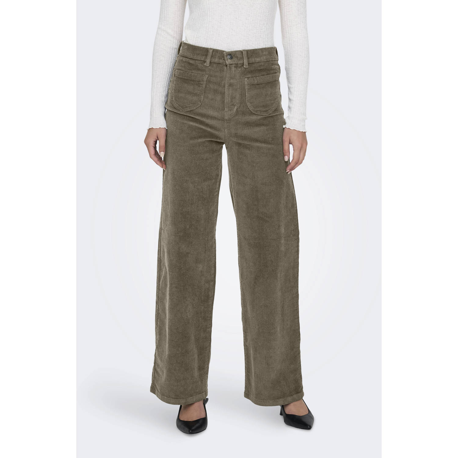 ONLY straight high waist casual broek rib gebreid