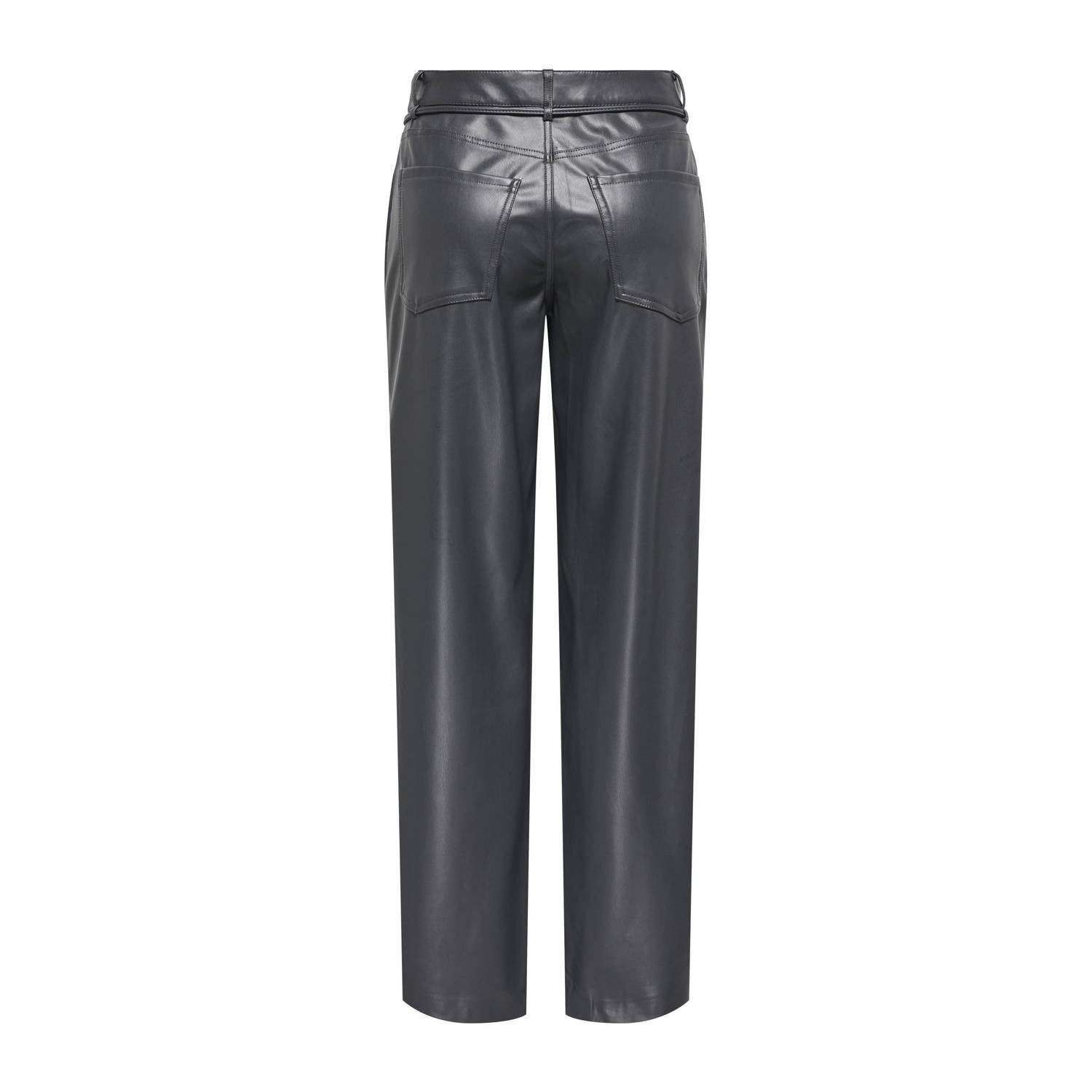 ONLY imitatieleren straight regular waist casual broek zwart