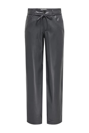 imitatieleren straight regular waist casual broek zwart