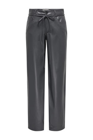 imitatieleren straight regular waist casual broek zwart