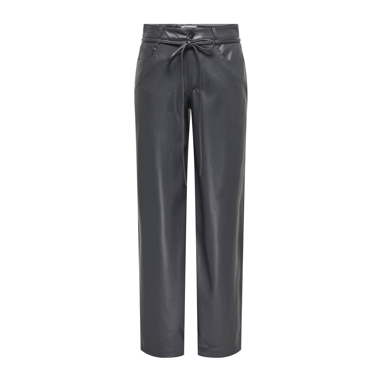 ONLY imitatieleren straight regular waist casual broek zwart