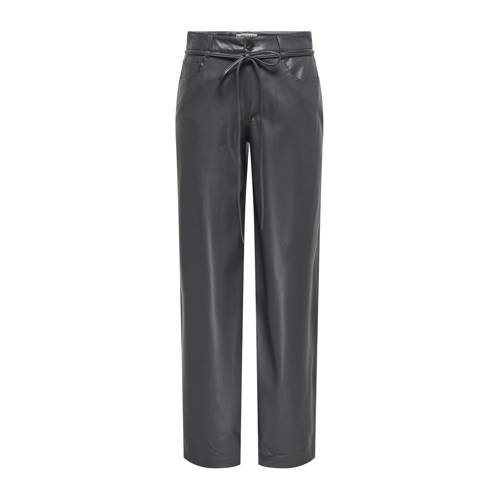 ONLY imitatieleren straight regular waist casual broek zwart afbeelding