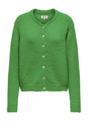 thumbnail: Groene dames ONLY gebreid vest van wol met effen, lange mouwen, ronde hals en knoopsluiting