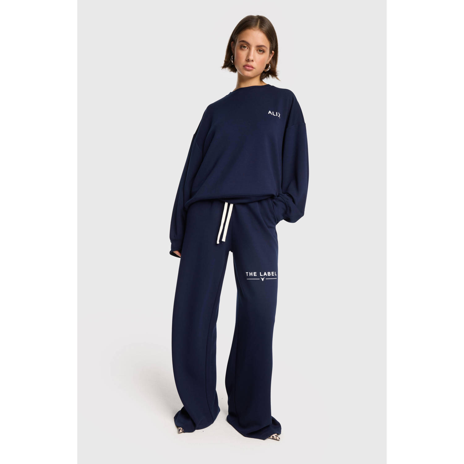 Alix the Label wide leg high waist broek donkerblauw