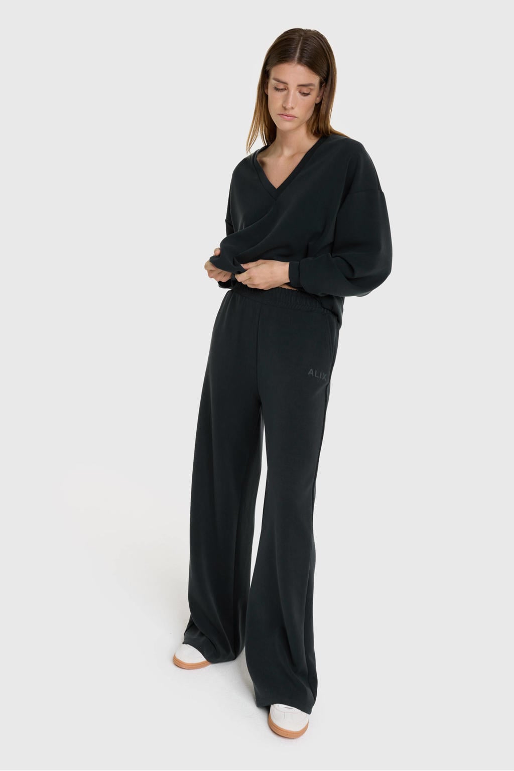 Zwarte dames Alix the Label wide leg high waist broek van modal met effen