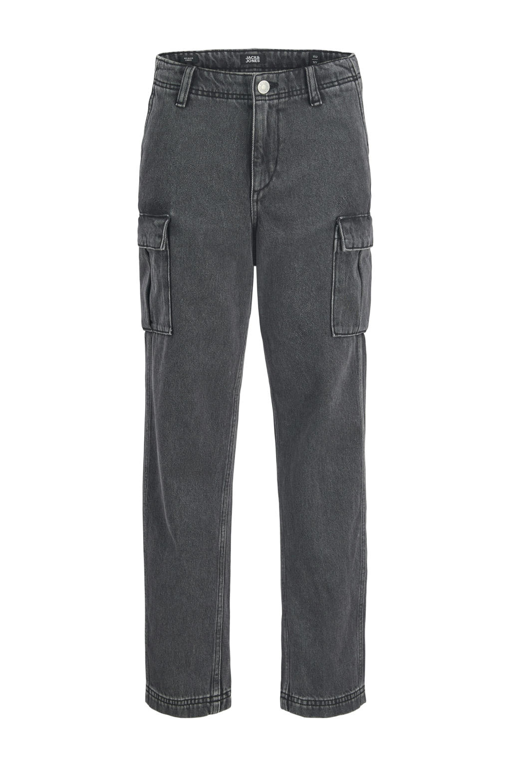 Black denim jongens JACK & JONES JUNIOR relaxed cargo jeans black van stretchdenim met regular waist, rits- en knoopsluiting en effen