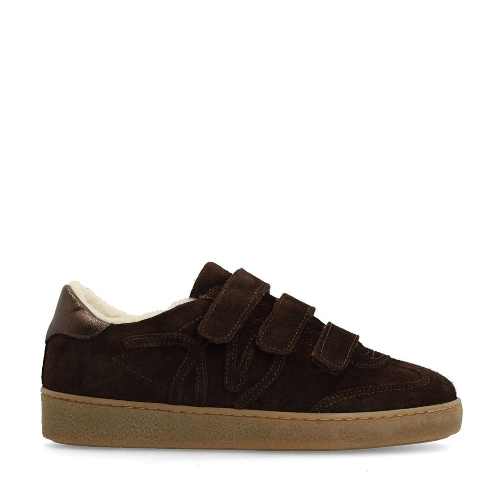 Donkerblauwe dames Manfield suède sneakers met klittenband