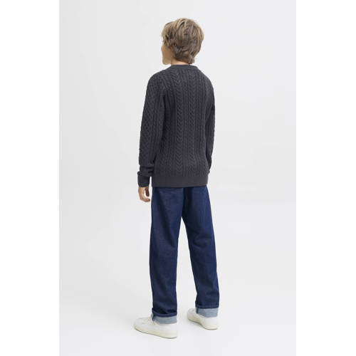 JACK & JONES JUNIOR gebreide trui donkerblauw met kabels afbeelding