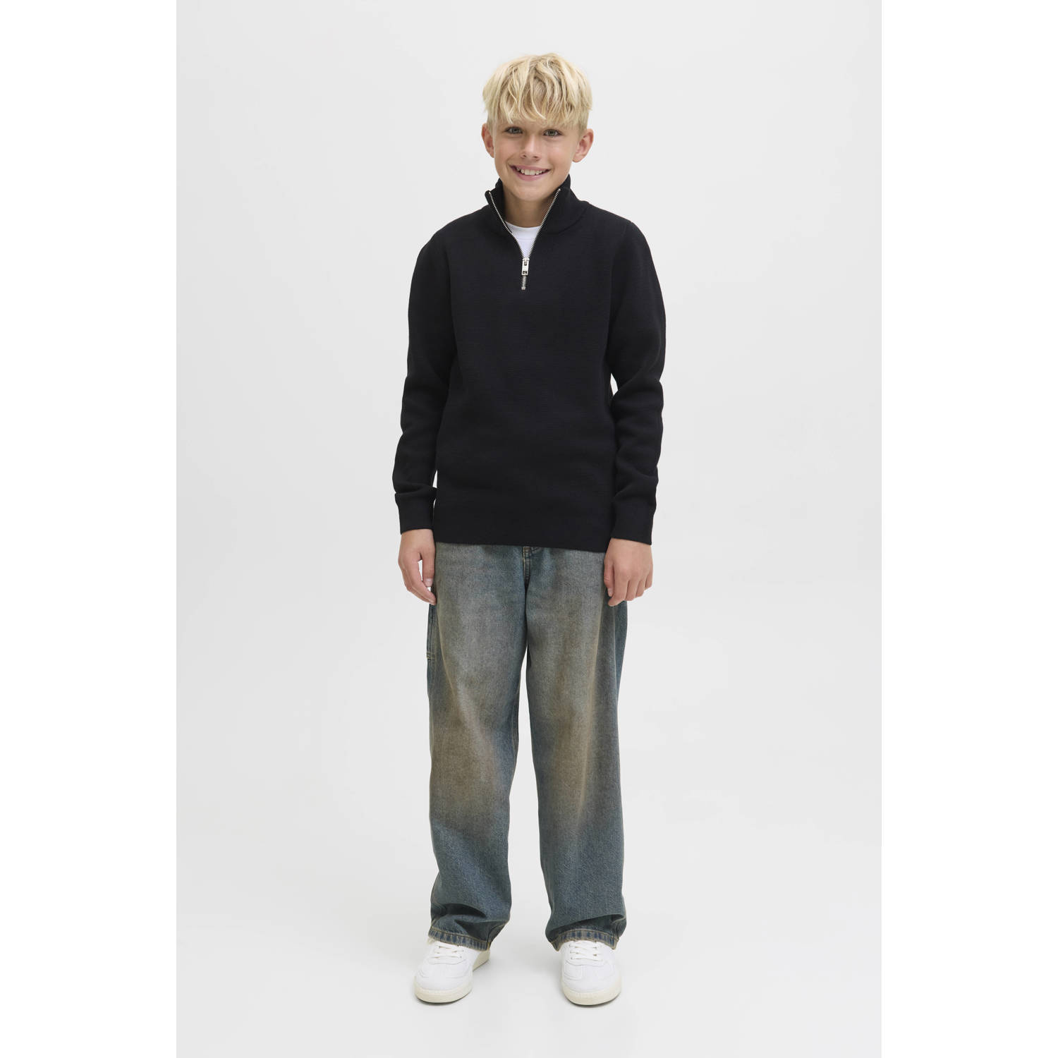 JACK & JONES JUNIOR trui fijn gebreid zwart