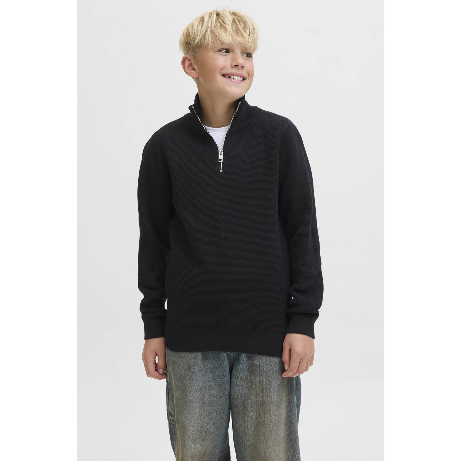 JACK & JONES JUNIOR trui fijn gebreid zwart
