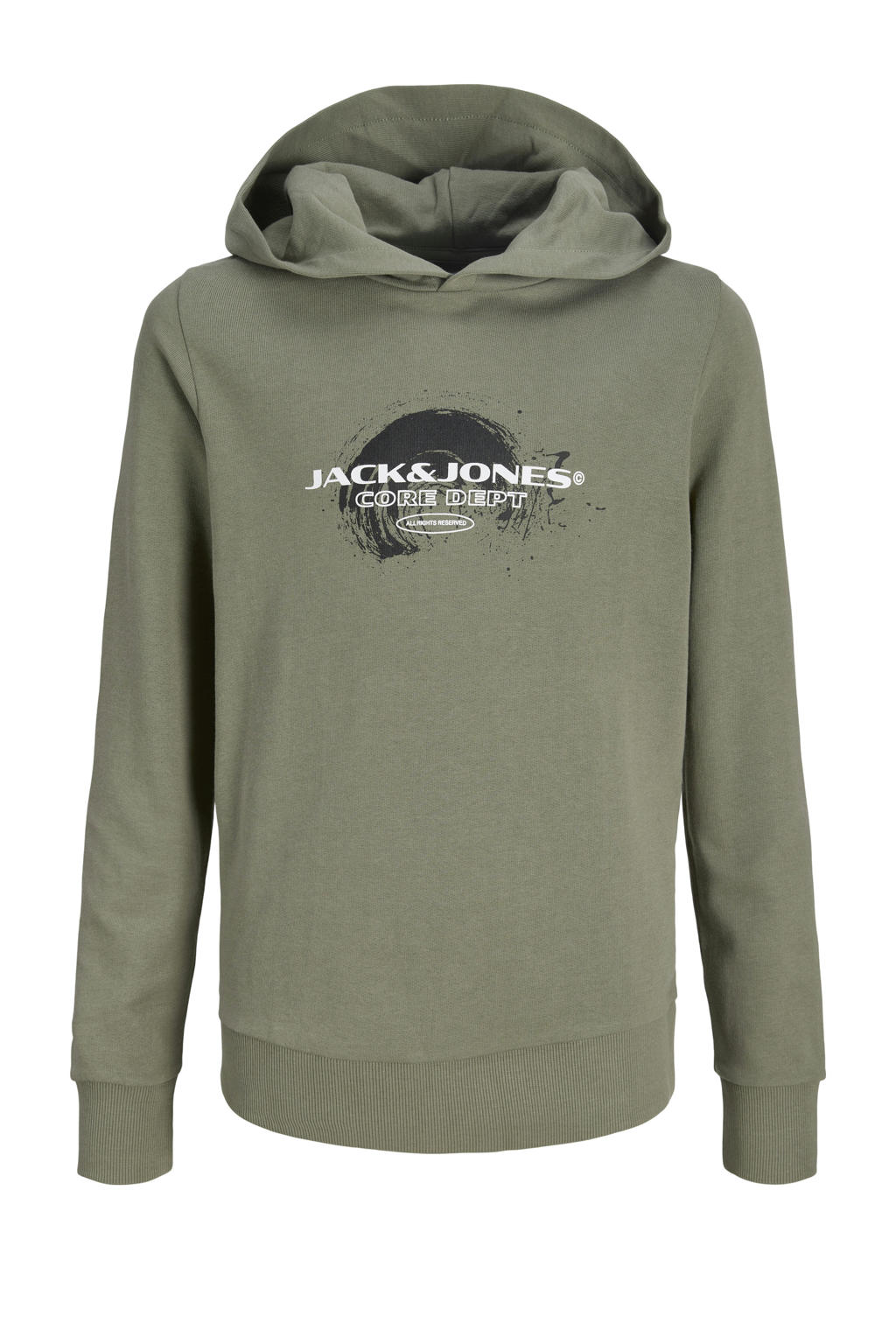 Groene jongens JACK & JONES JUNIOR hoodie van sweat materiaal met printopdruk, lange mouwen en capuchon