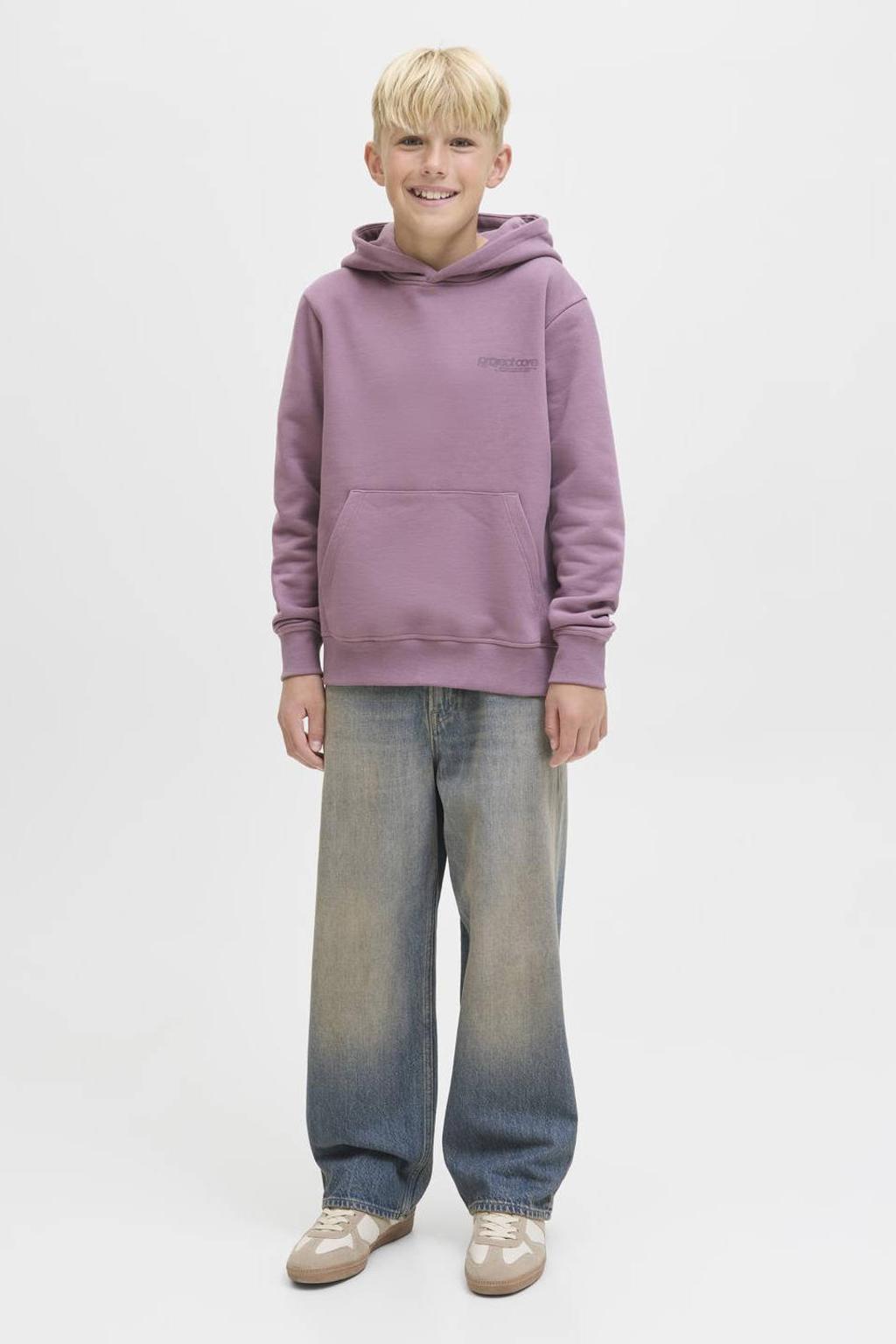Medium blue denim jongens JACK & JONES JUNIOR baggy high waist baggy jeans van denim met rits- en knoopsluiting en effen