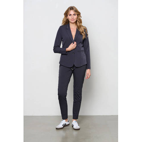 &Co Woman travelstof slim regular waist casual broek grijs melange afbeelding