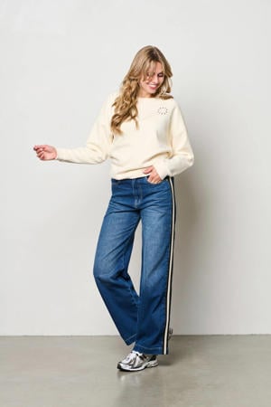 gestreepte wide leg jeans medium blue denim