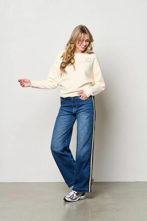 gestreepte wide leg jeans medium blue denim