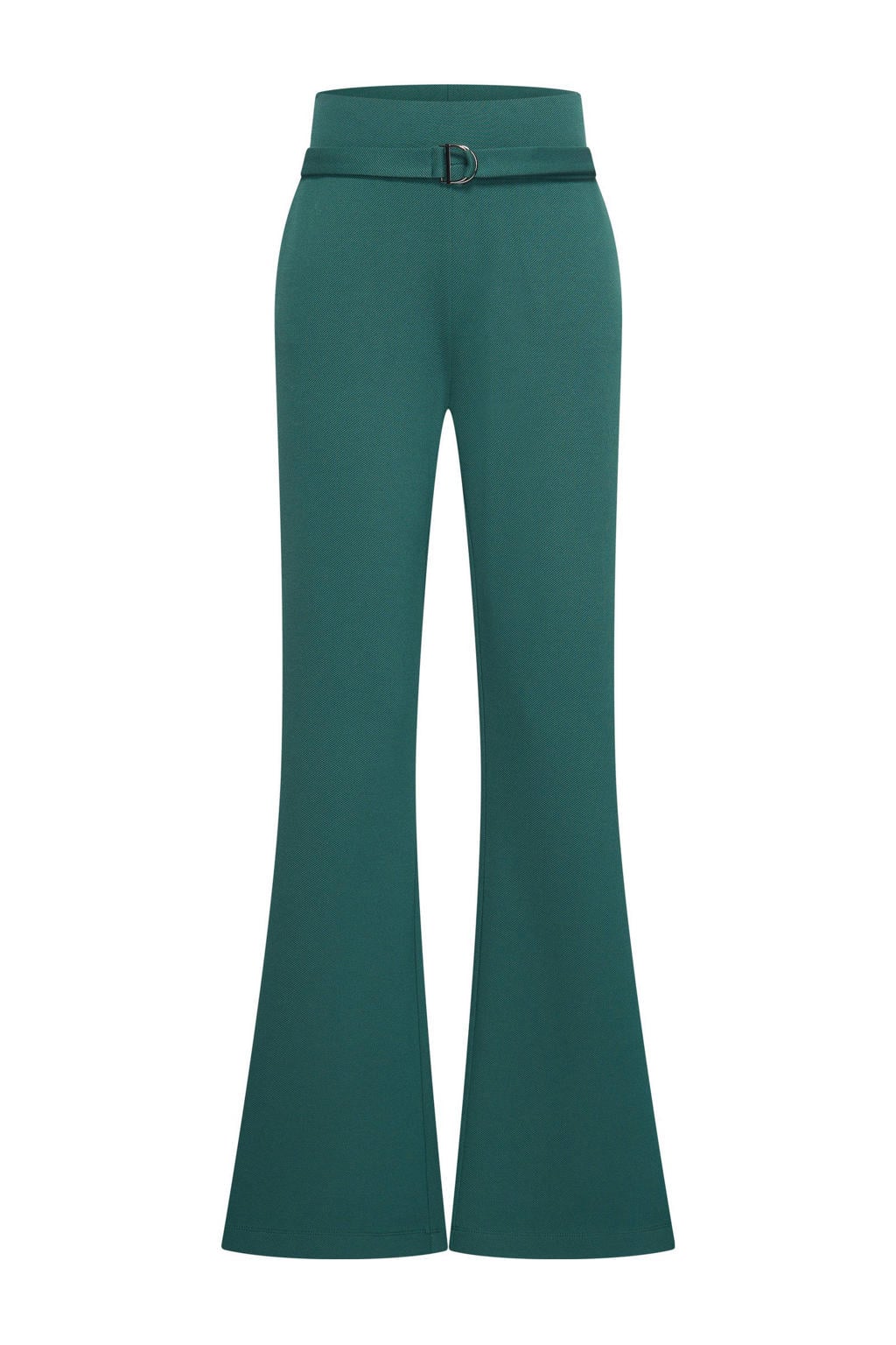 Blauwe dames Expresso flared regular waist broek van viscose met high waist, ritssluiting en effen