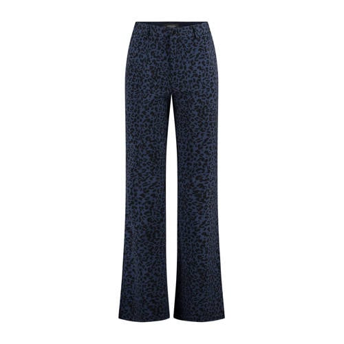 Expresso travelstof slim regular waist broek met panterprint donkerblauw gebreid afbeelding