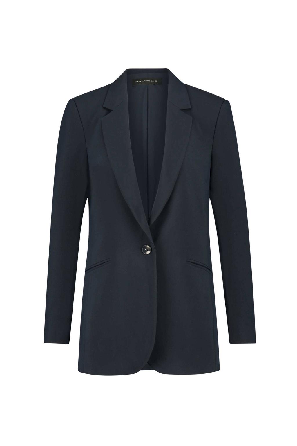Donkerblauwe dames Expresso regular blazer gebreid van polyester met effen, lange mouwen, reverskraag en knoopsluiting