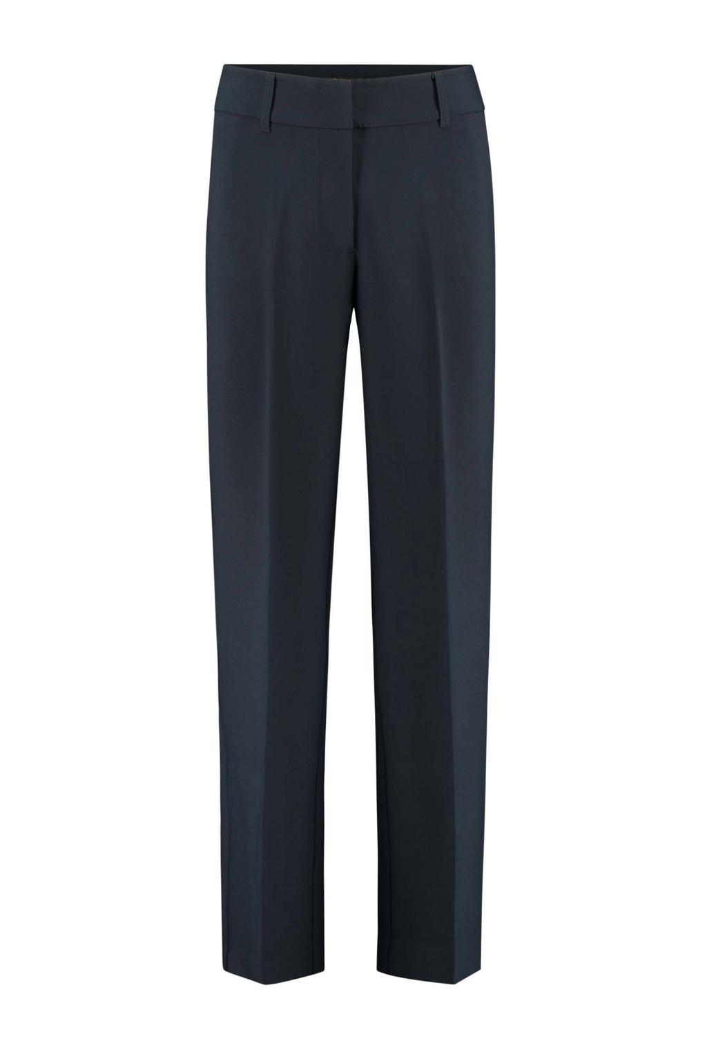 Donkerblauwe dames Expresso wide leg regular waist pantalon met rits, haak- en knoopsluiting en effen
