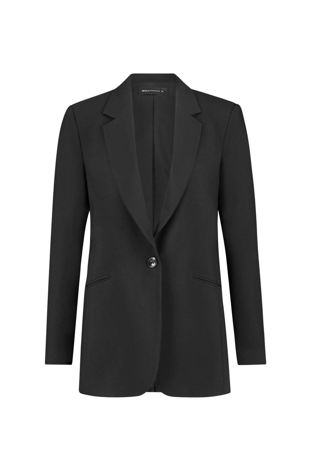 Zwarte dames Expresso regular blazer van polyester met effen, lange mouwen, reverskraag en knoopsluiting