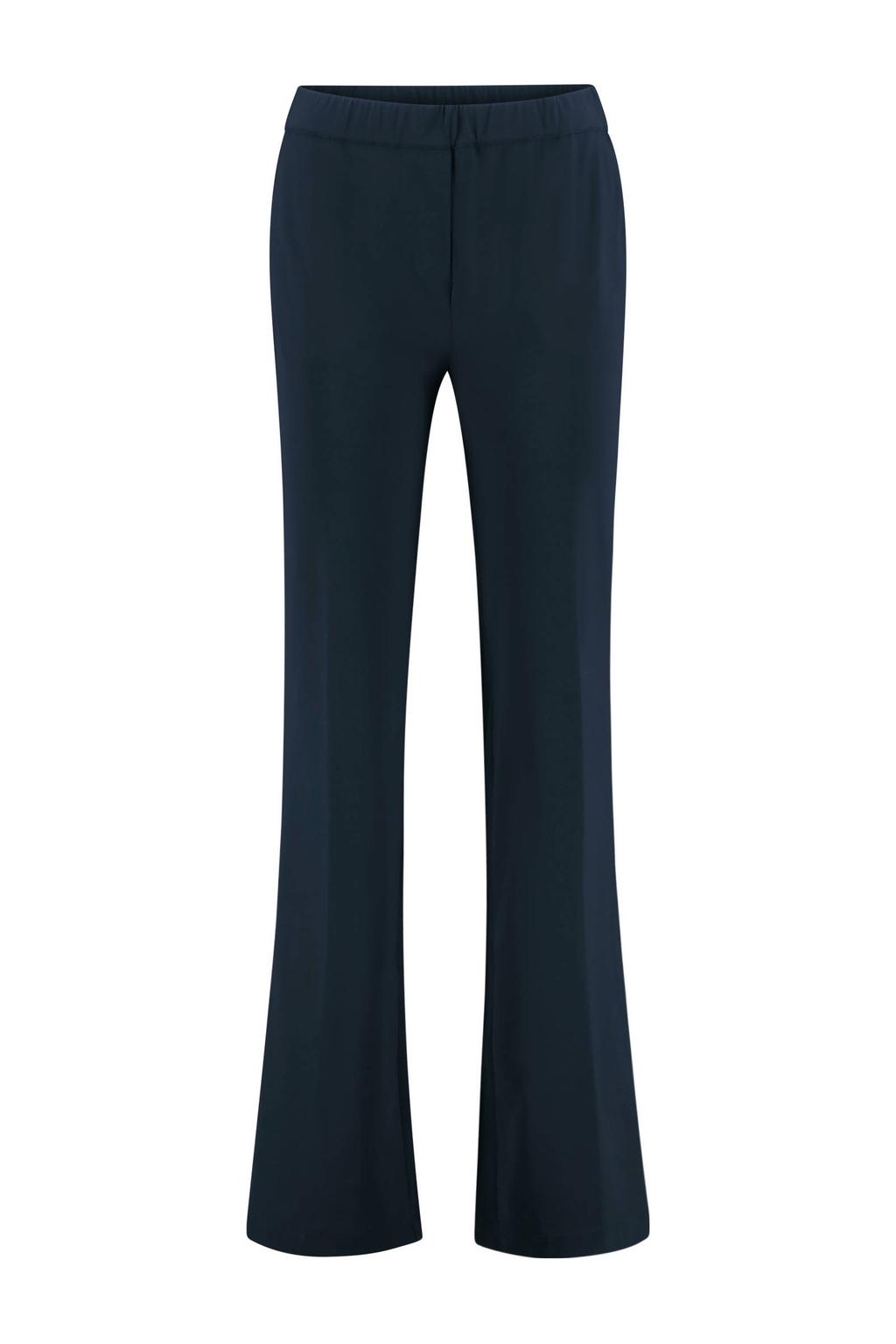 Donkerblauwe dames Expresso travelstof travelstof flared flared broek met knoopsluiting en effen