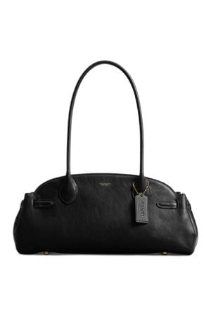 leren schoudertas Empire 34 zwart
