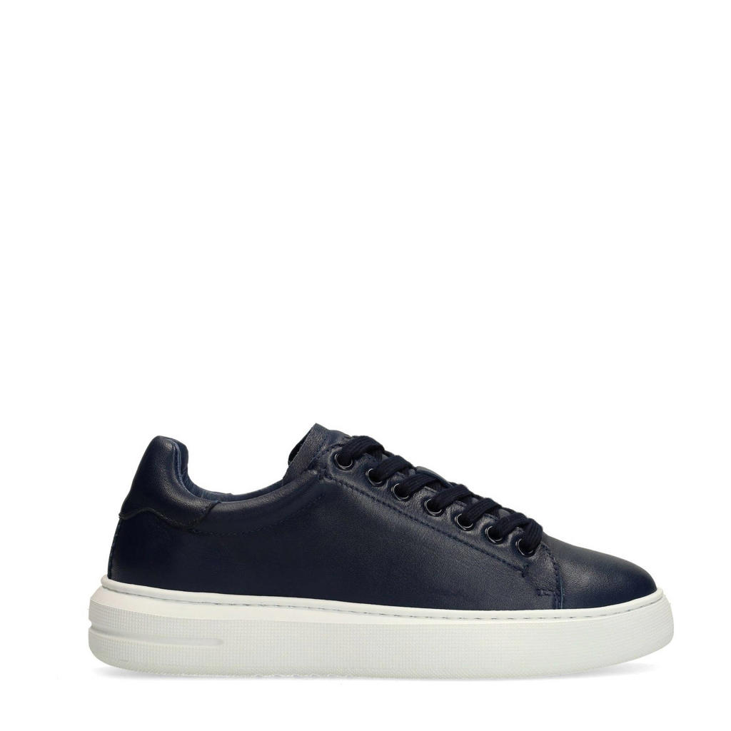 Donkerblauwe dames Manfield leren sneakers met veters