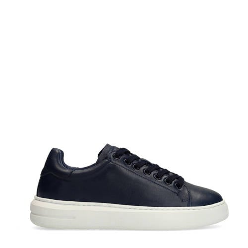 Manfield leren sneakers donkerblauw afbeelding