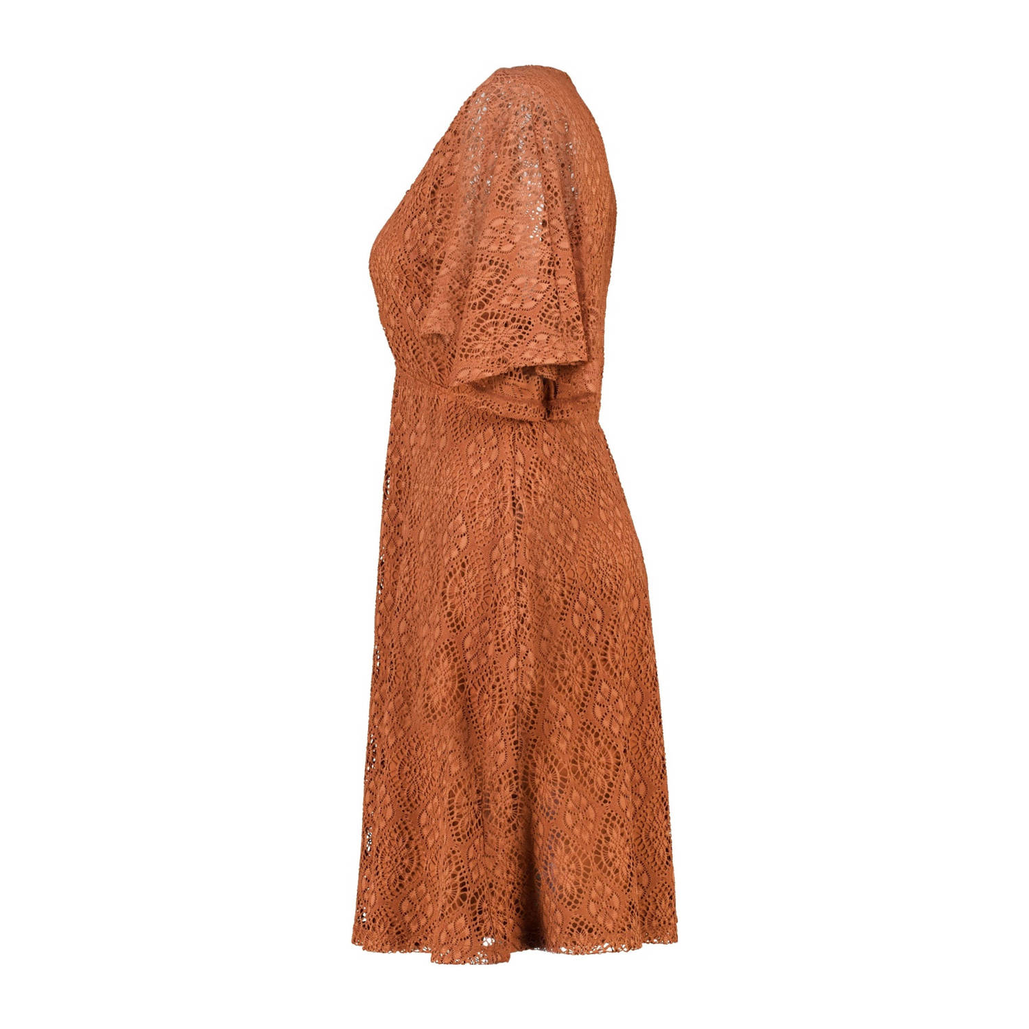 MS Mode korte jurk broderie roodbruin