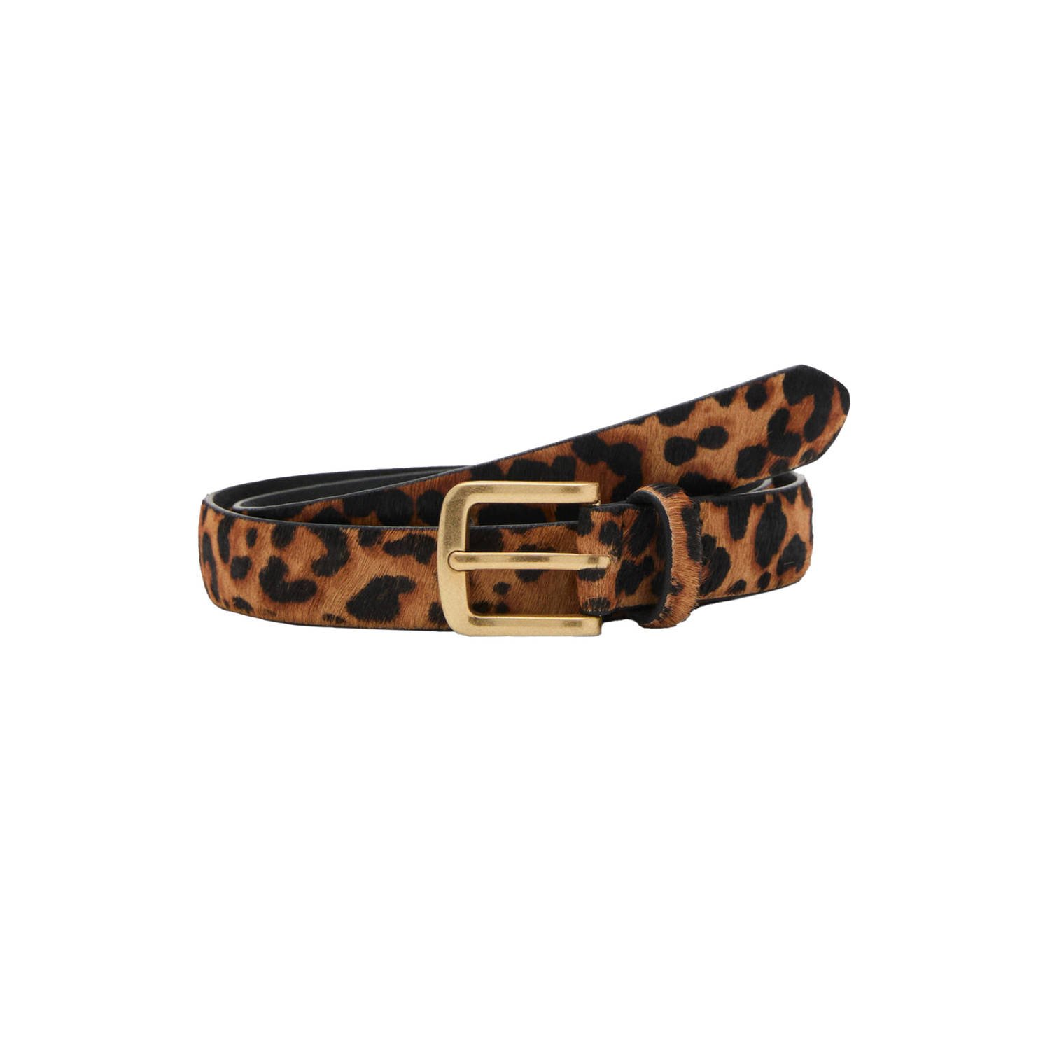 Mango leren riem met panterprint bruin