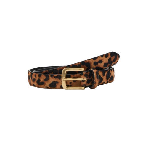 Mango leren riem met panterprint bruin afbeelding