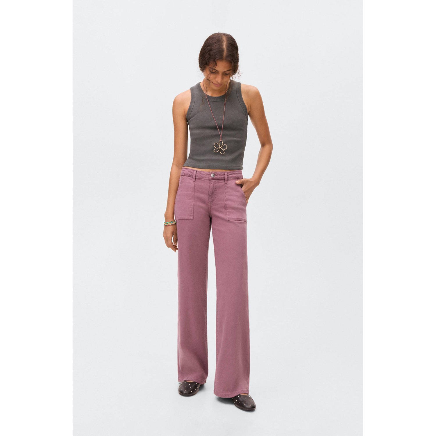 MANGO TEEN wide leg jeans roze