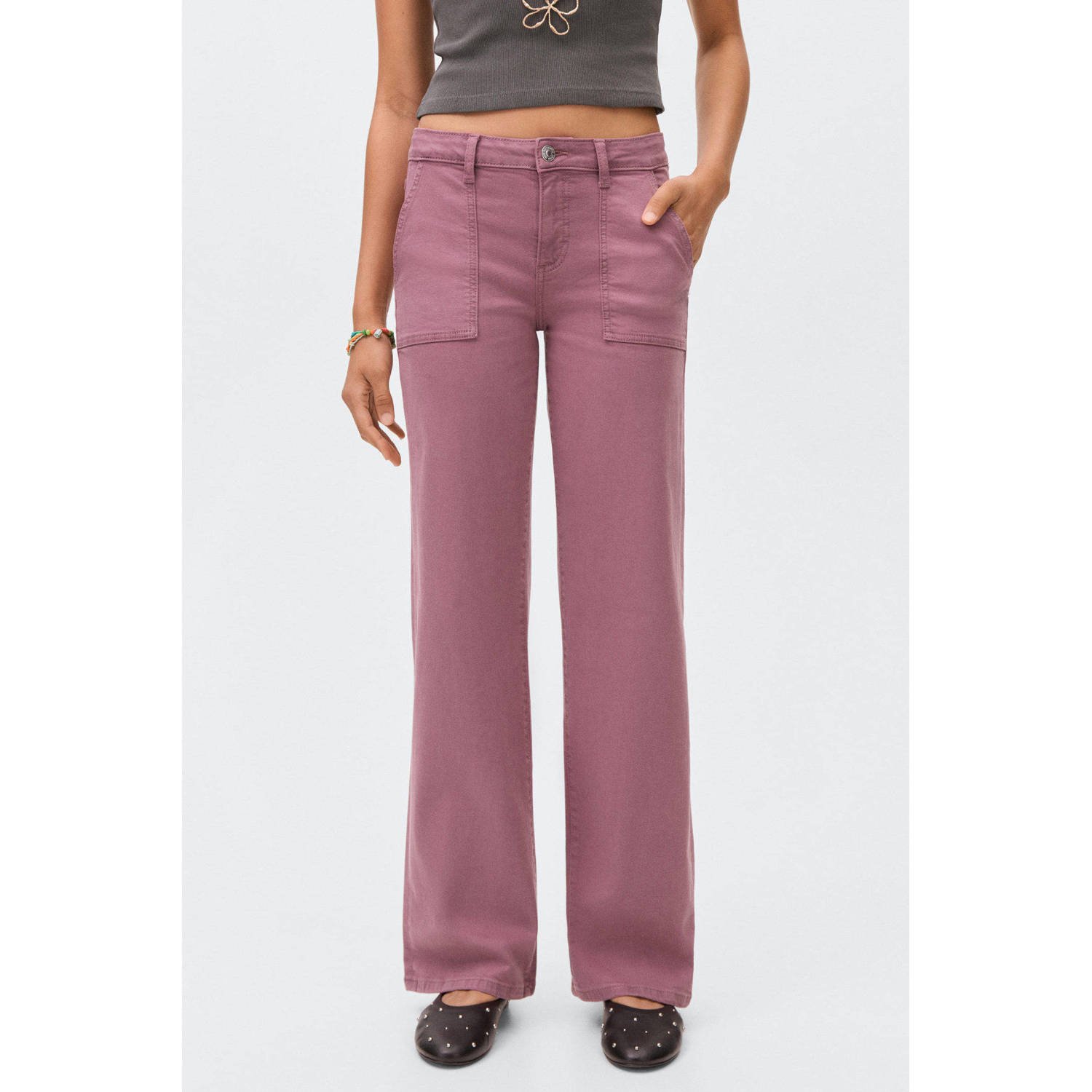 MANGO TEEN wide leg jeans roze
