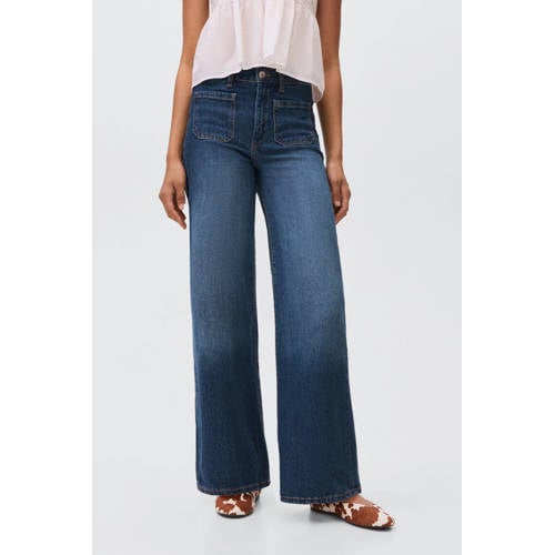 MANGO TEEN low waist wide leg jeans medium blue denim afbeelding