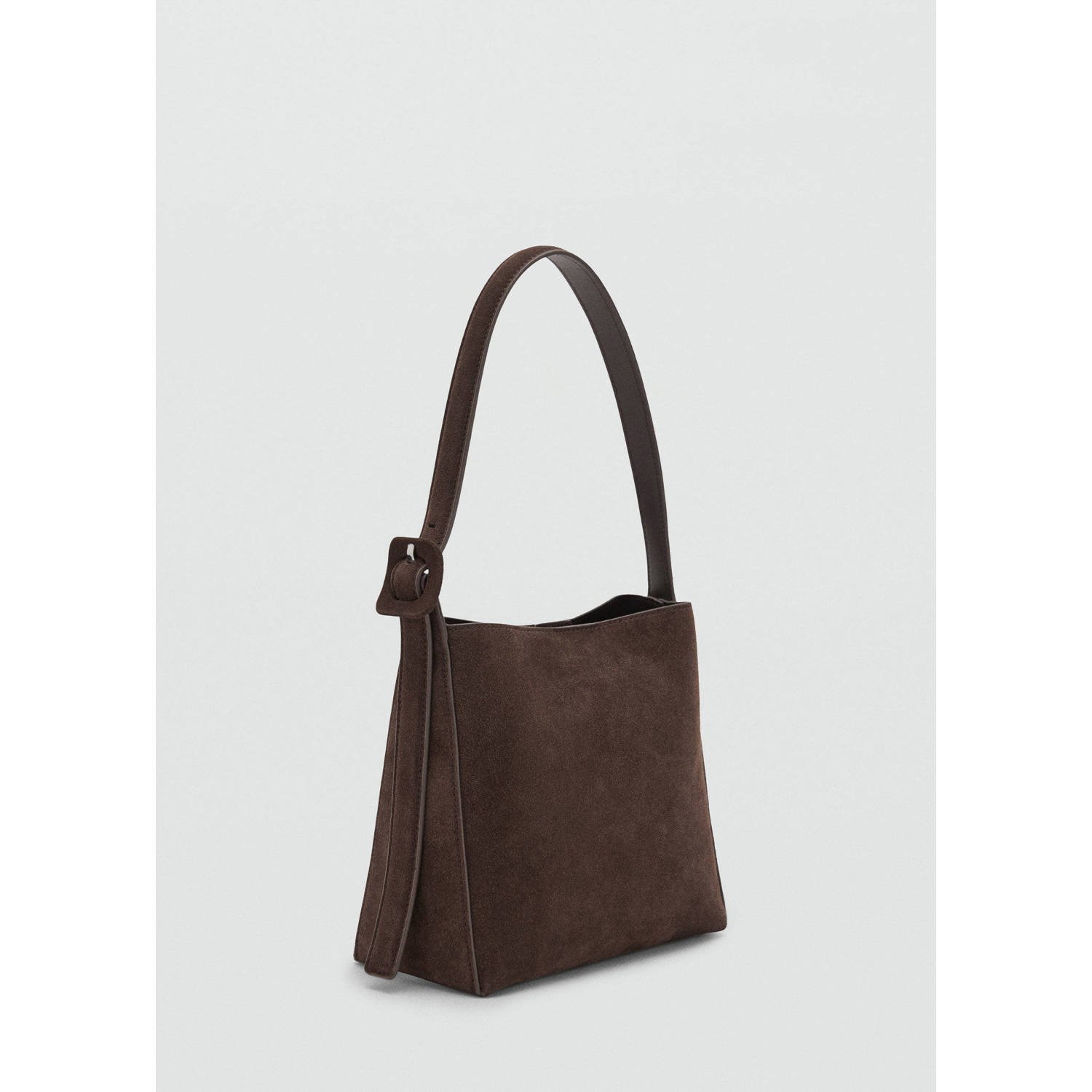 Mango suede schoudertas donkerbruin
