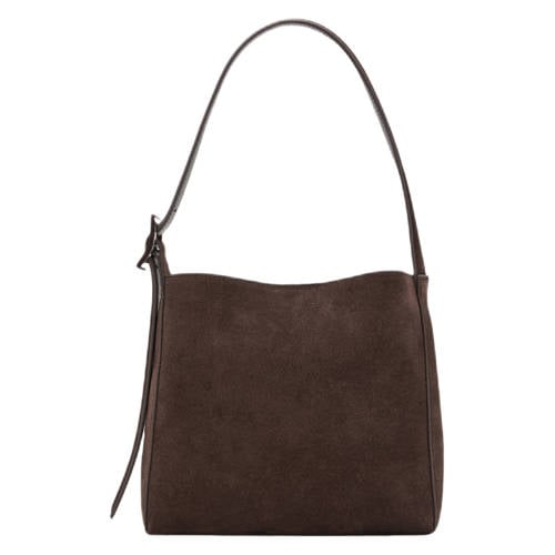 Mango suede schoudertas donkerbruin afbeelding