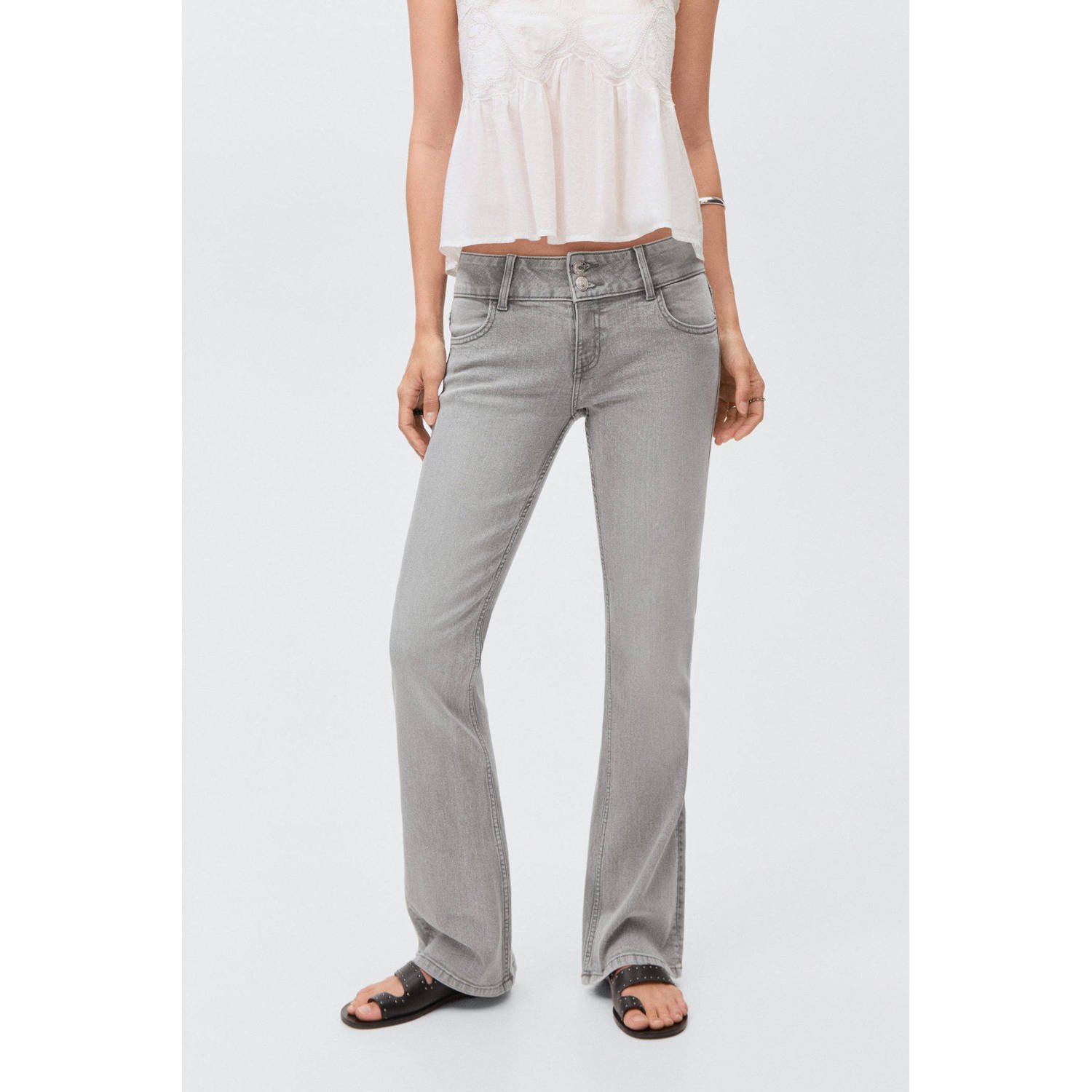 MANGO TEEN low waist flared jeans grey denim
