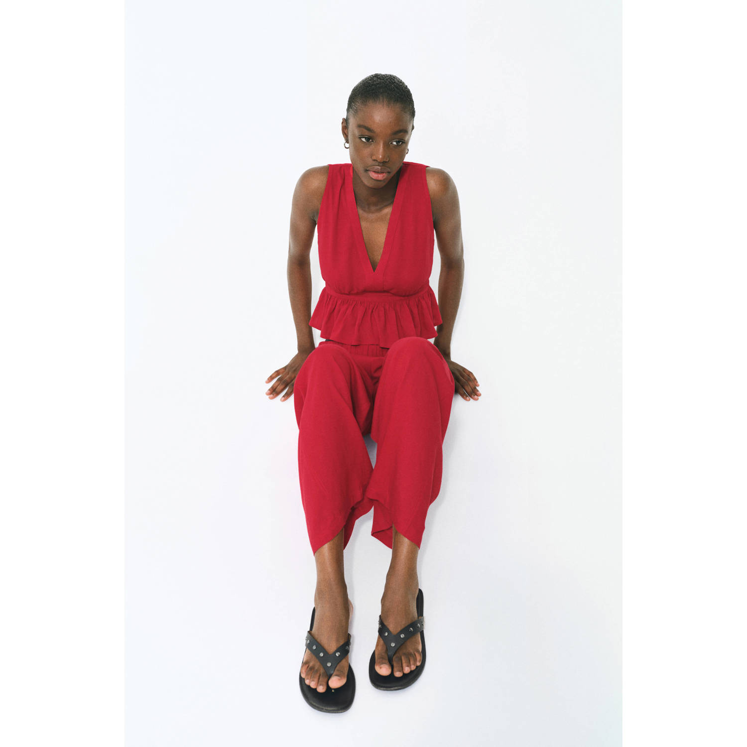 MANGO TEEN mouwloze top met linnen rood