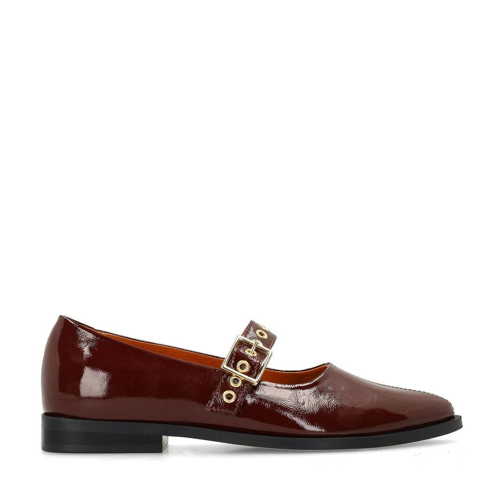 Bordeaux dames Manfield lakleren loafers met gesp