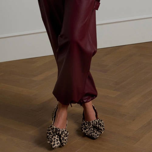 Manfield suède loafers met panterprint beige/cognac afbeelding