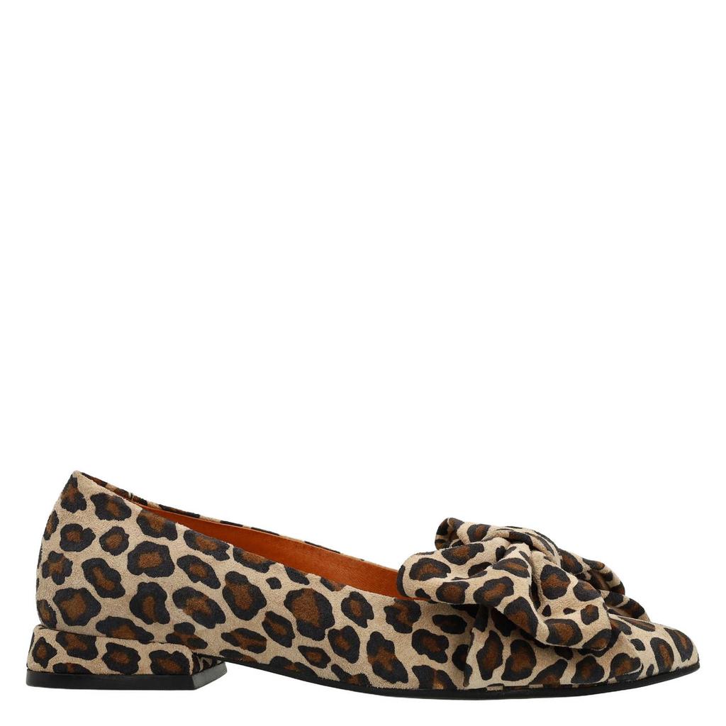 Beige en cognackleurige dames Manfield suède loafers met panterprint