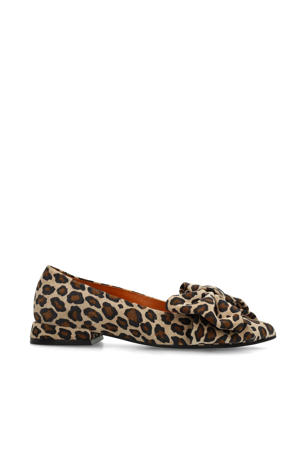 suède loafers met panterprint beige/cognac